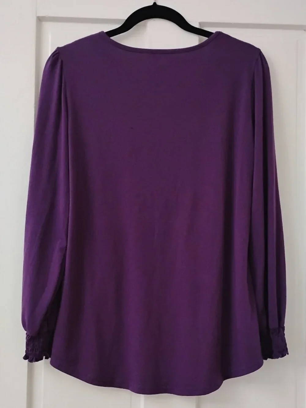 Dark Purple Long Puff Sleeve Smocked Tunic top - Picture 2 of 5